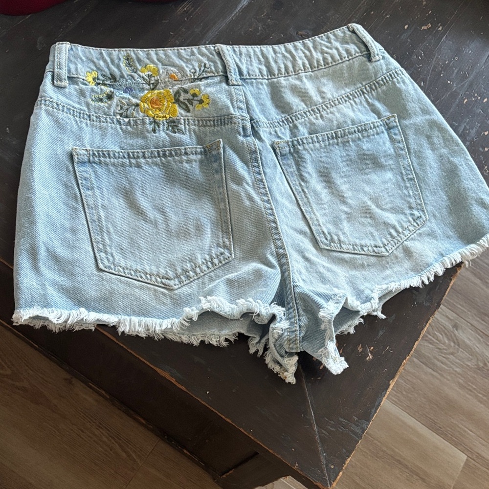 Light Blue Embroidered Denim Shorts